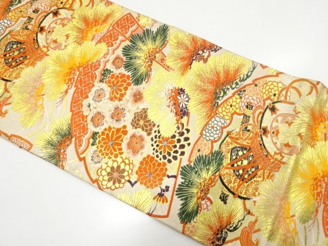 JAPANESE KIMONO / ANTIQUE MARU OBI (MATERIALS) / WOVEN PATTERNS OF PIN